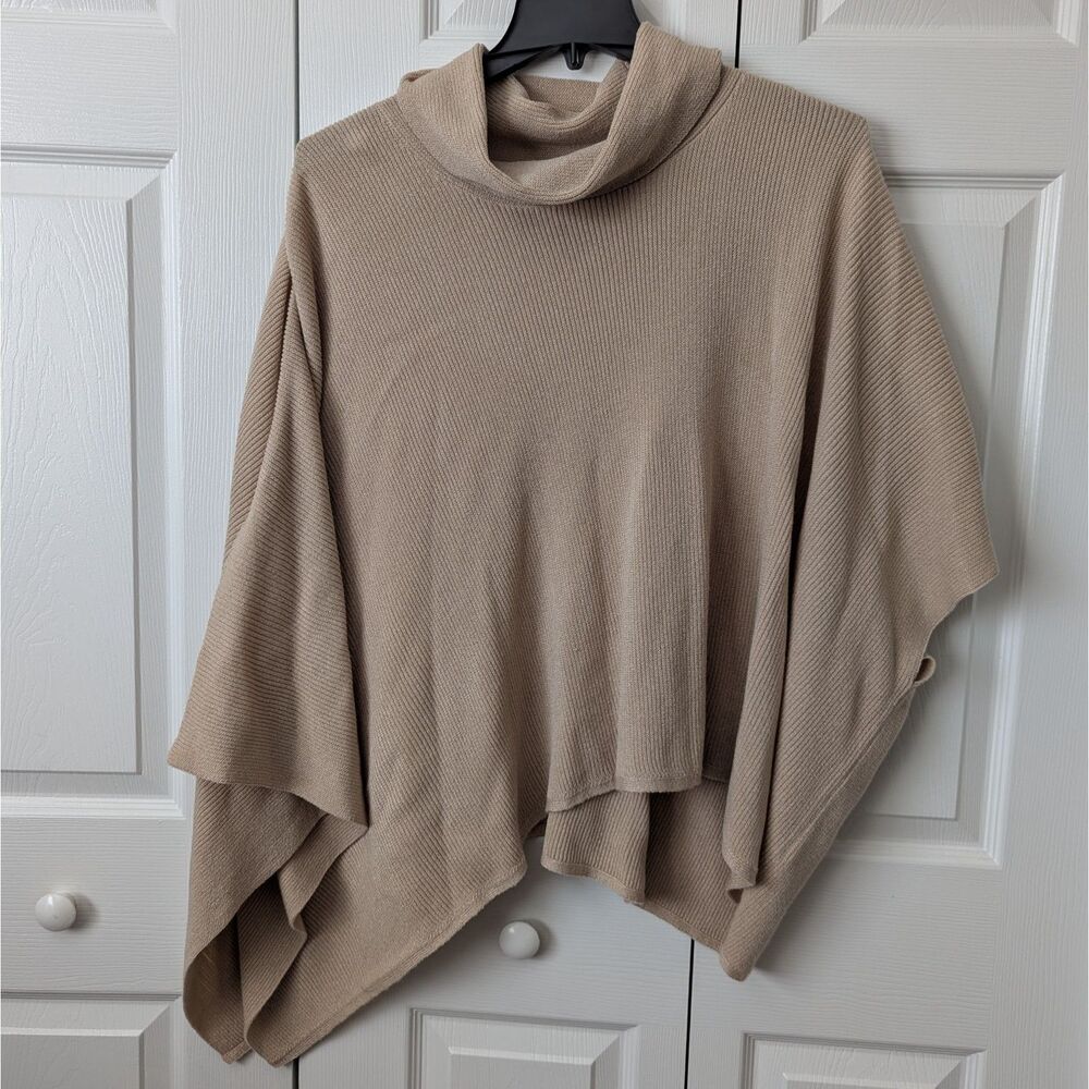 Calvin Klein Cowl Neck Asymmetrical Beige Sweater Poncho L/XL Wrap Capsule Piece